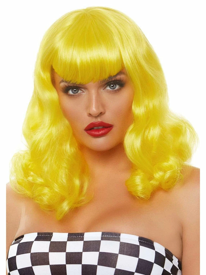 Leg Avenue Yellow Curly Bob Costume Rave Wig 1 Leg Avenue Yellow Curly Bob Costume Rave Wig