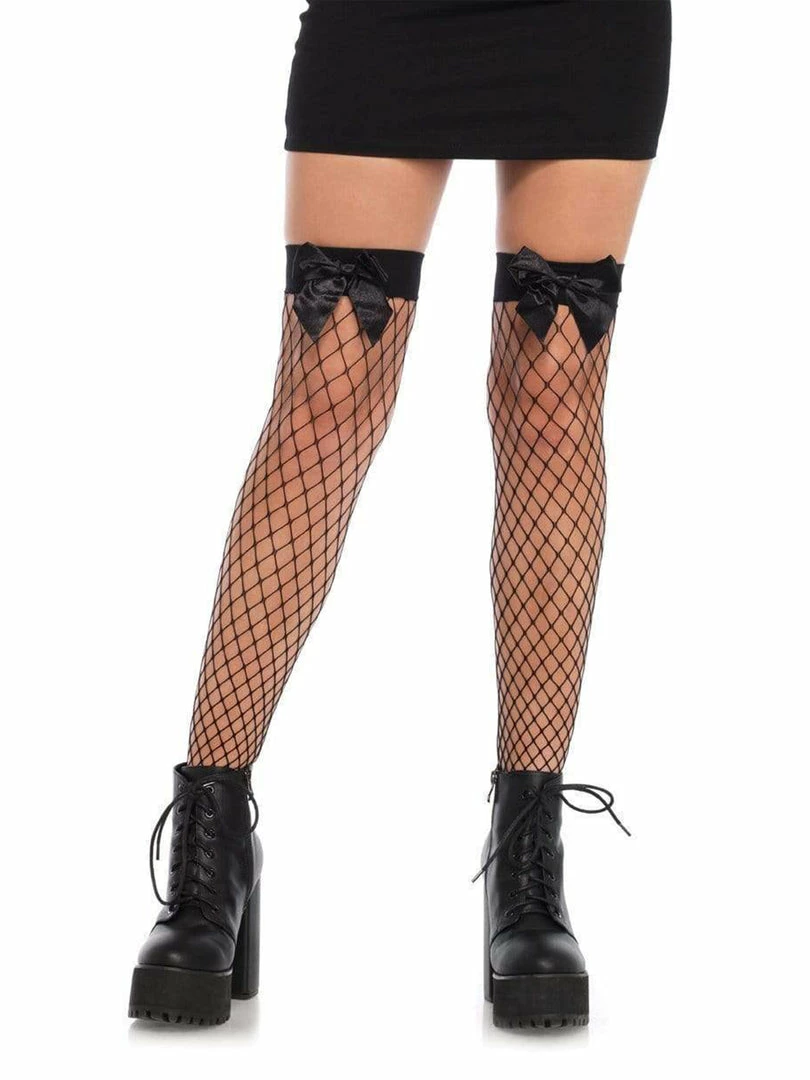 Leg Avenue Hosiery Womens Large Diamond Fishnet Thigh High Stockings With Lace Top & Black Satin Bow 1 Leg Avenue Hosiery Womens Large Diamond Fishnet Thigh High Stockings With Lace Top & Black Satin Bow