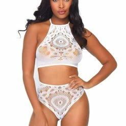 Leg Avenue Frenchie White Crochet Lace 2 PC Crop Top & Panty