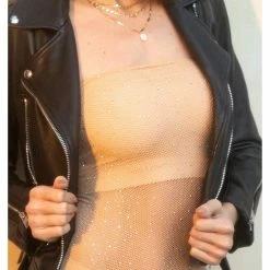 Leg Avenue Hotline Bling Nude Crystalised Fishnet Convertible Tube Dress Christmas