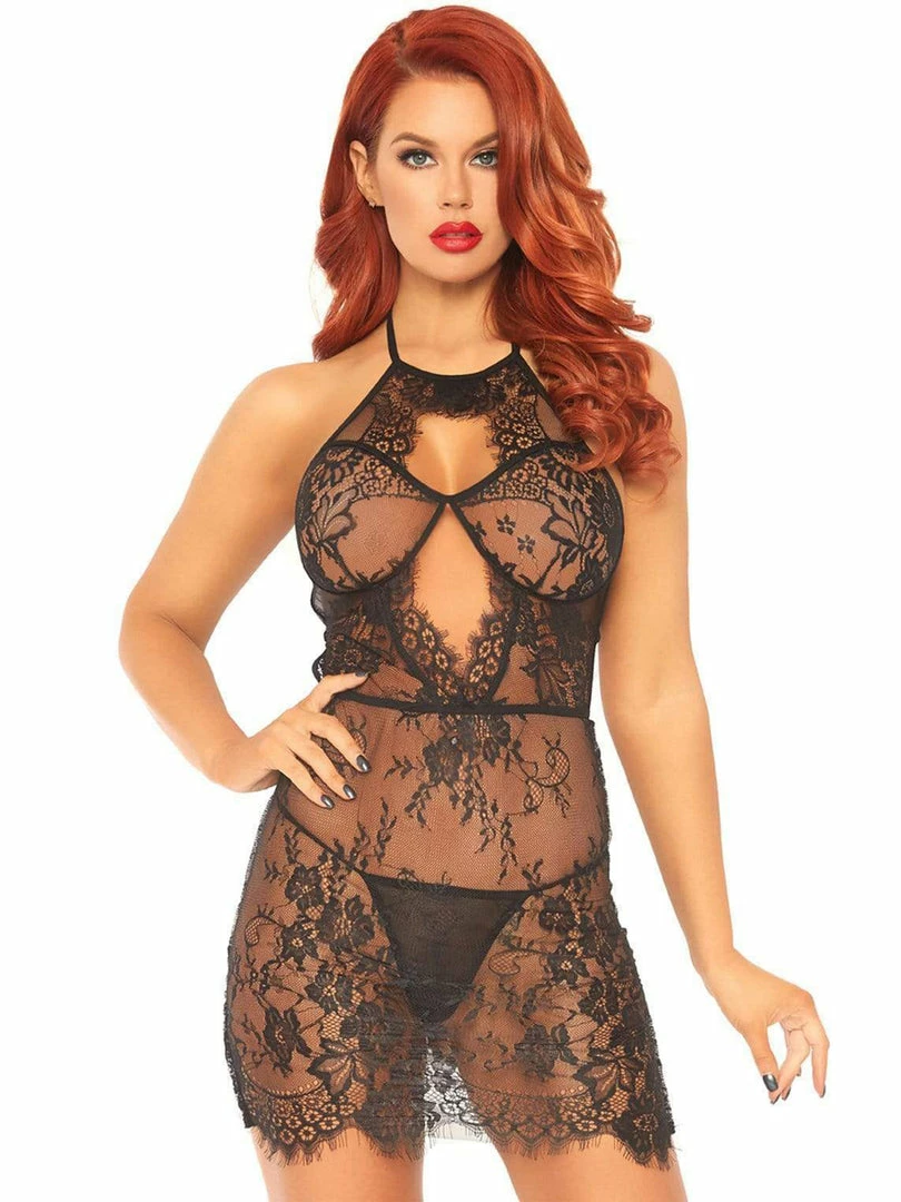 Leg Avenue Slay It Again Eyelash Lace Keyhole Halter Lingerie Dress 2 Leg Avenue Slay It Again Eyelash Lace Keyhole Halter Lingerie Dress