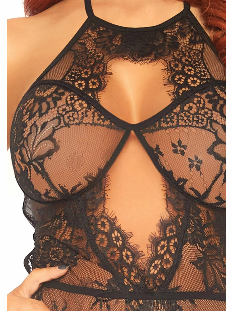 Leg Avenue Slay It Again Eyelash Lace Keyhole Halter Lingerie Dress 5 Leg Avenue Slay It Again Eyelash Lace Keyhole Halter Lingerie Dress