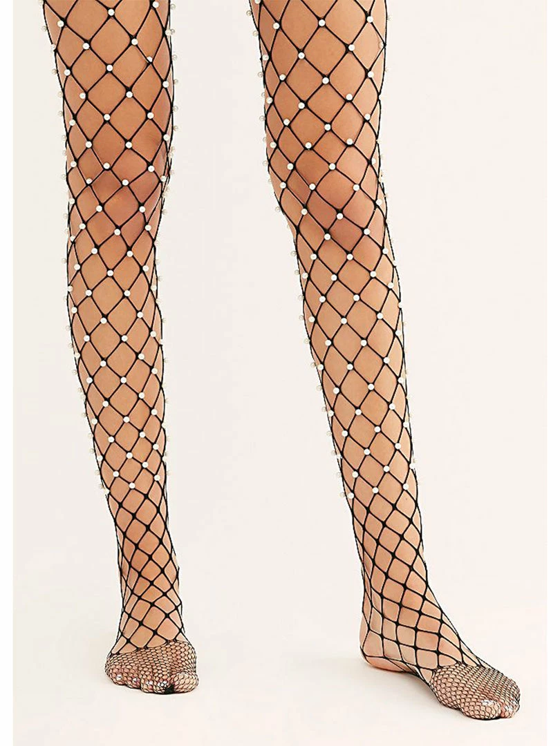 Leg Avenue Hosiery Faux Pearl Embellished Fence Net Tights 5 Leg Avenue Hosiery Faux Pearl Embellished Fence Net Tights
