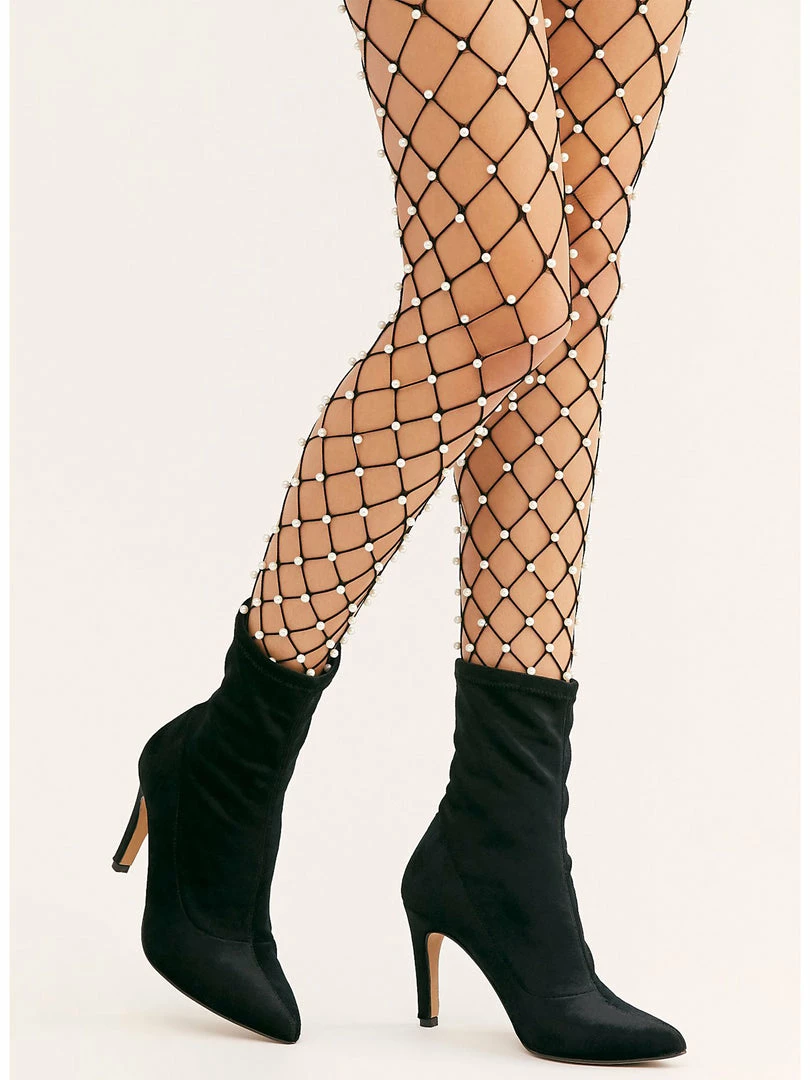 Leg Avenue Hosiery Faux Pearl Embellished Fence Net Tights 4 Leg Avenue Hosiery Faux Pearl Embellished Fence Net Tights