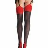 Leg Avenue Christmas Black & Red Cuban Heeled Back Seam Thigh High Stockings