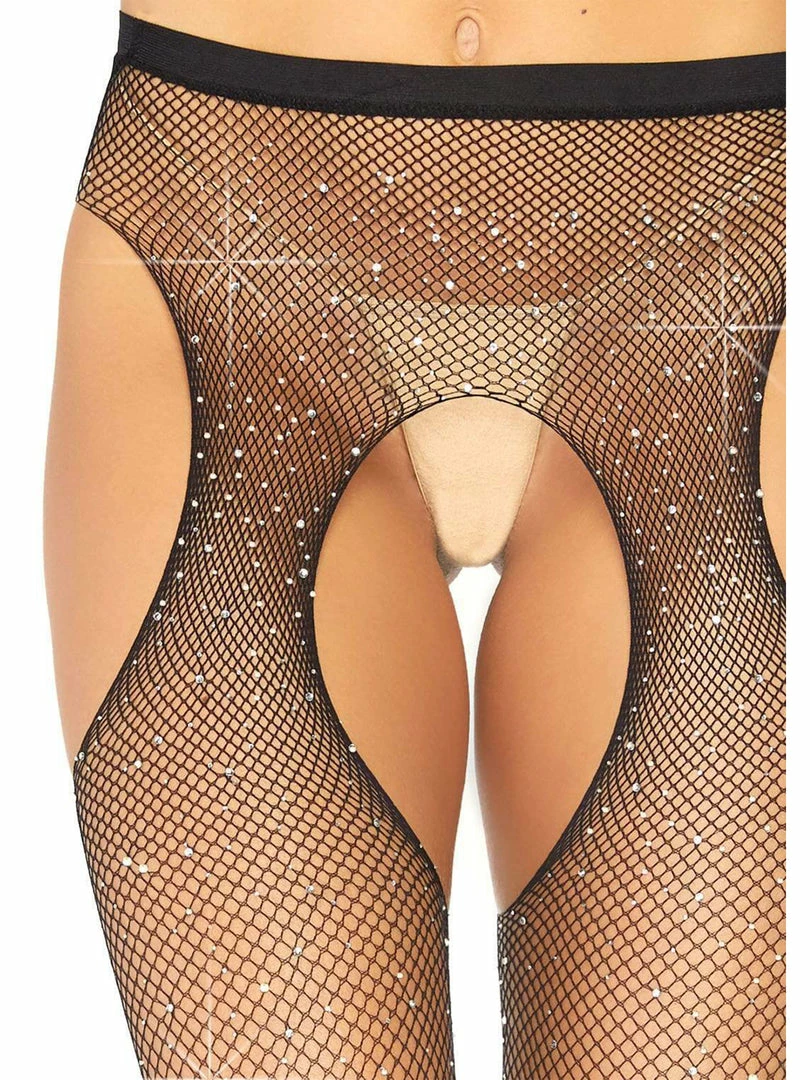 Leg Avenue Plus Size Black Crystalized Rhinestone Fishnet Suspender Pantyhose 4 Leg Avenue Plus Size Black Crystalized Rhinestone Fishnet Suspender Pantyhose