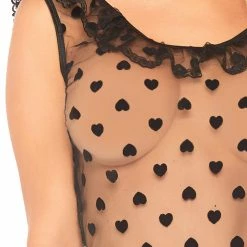 Leg Avenue Lingerie Baby Wants My Heart Ultra Sheer Ruffled Heart Teddy Bodysuit