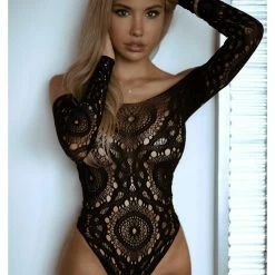 Leg Avenue Stevie Black Crochet Lace Bodysuit