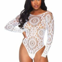 Leg Avenue Dylan White Crochet Lace Bodysuit