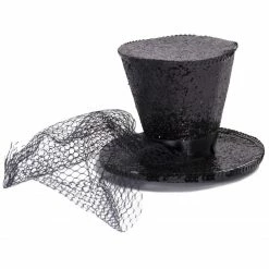 Leg Avenue Mini Black Glitter Top Hat With Veil Costume Accessories